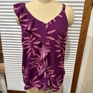 Women's a.n.d. Tank Top, Medium, Purple asymmetrical ruffle detail knit back GUC